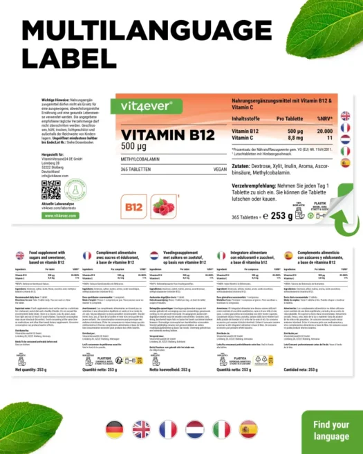 Vit4ever <br>Vitamina B12 - 365 pastillas - diferentes sabores - Imagen 3