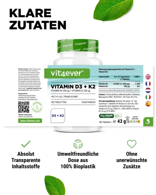 Vit4ever <br>Vitamina D3 10000 UI + K2 - 180 compresse - immagine 2