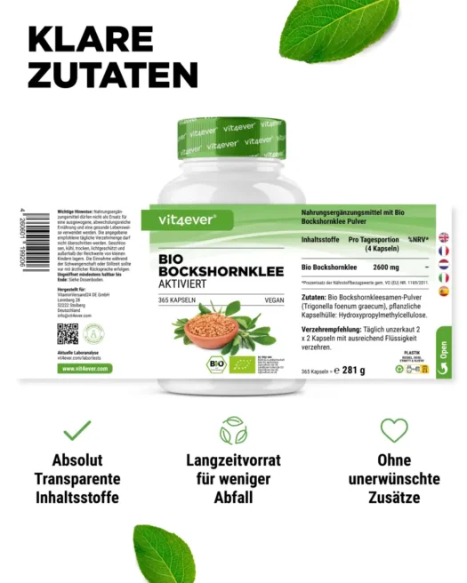 Vit4ever <br>Alholva ecológica activada - 365 cápsulas - Imagen 2