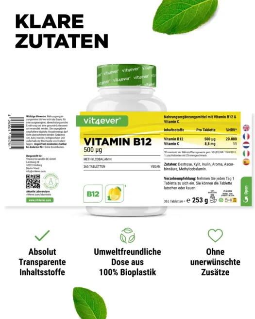 Vit4ever <br>Vitamine B12 - 365 comprimés à sucer - différentes variétés (Kopie) – Image 2