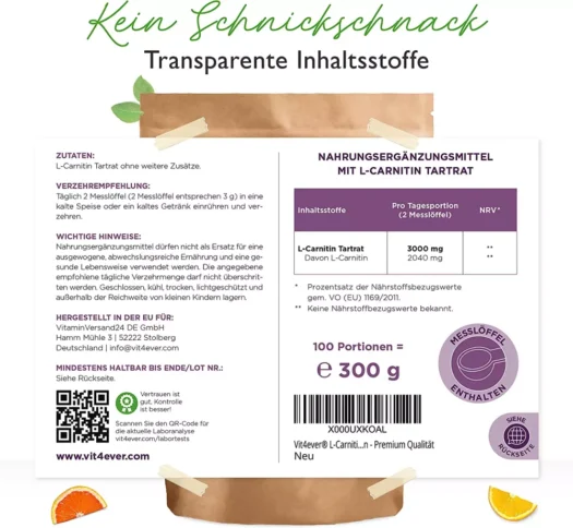 Vit4ever <br>L-Carnitina - 300 g - Imagen 2