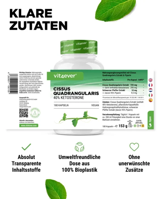 Vit4ever <br>Extracto de Cissus quadrangularis - 180 cápsulas - Imagen 2