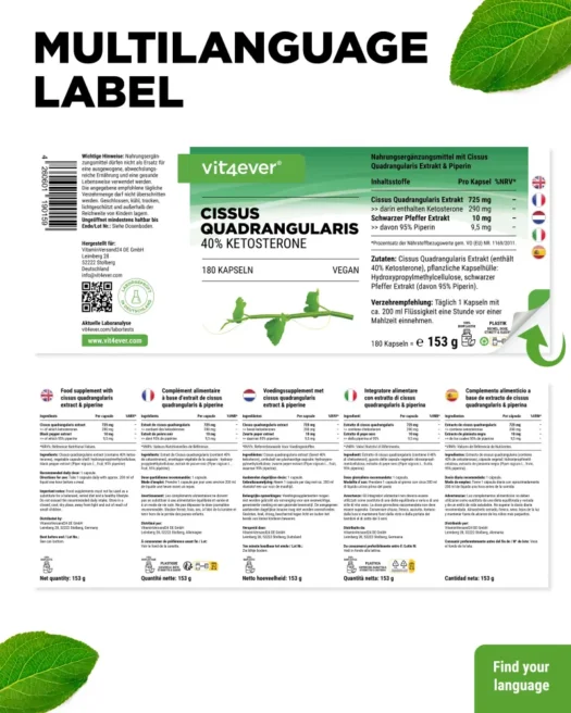 Vit4ever <br>Extracto de Cissus quadrangularis - 180 cápsulas - Imagen 3