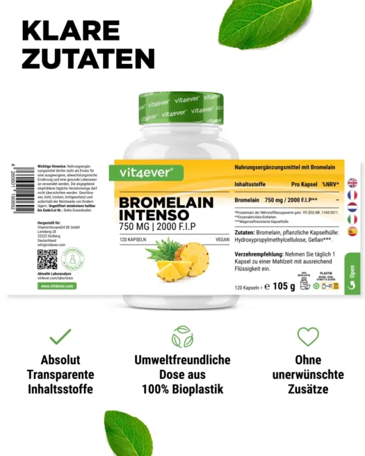 Vit4ever <br>Bromelina Intenso 2000 F.I.P - 120 capsule - immagine 2