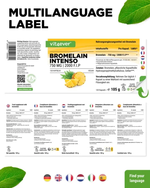 Vit4ever <br>Bromelina Intenso 2000 F.I.P - 120 capsule - immagine 3