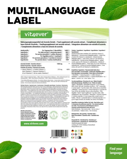 Vit4ever <br>Acerola-extract - 300 g - Afbeelding 3