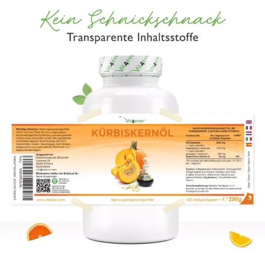 Vit4ever <br>Aceite de semillas de calabaza - 420 cápsulas - Imagen 2