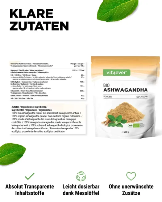 Vit4ever <br>Ashwagandha ecológica - 600 g - Imagen 2
