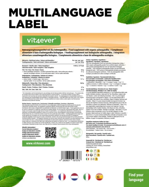 Vit4ever <br>Ashwagandha ecológica - 600 g - Imagen 3