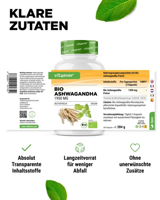 Vit4ever <br>Ashwagandha biologica - 365 capsule - immagine 2