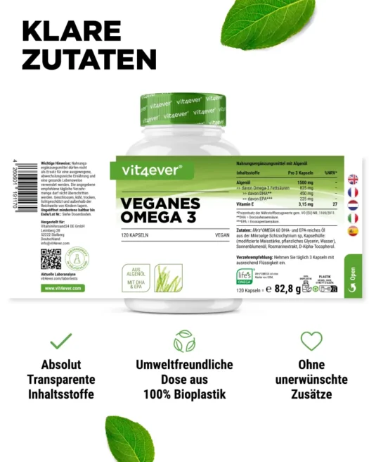 Vit4ever <br>Aceite vegano de algas omega 3 - 120 cápsulas - Imagen 2