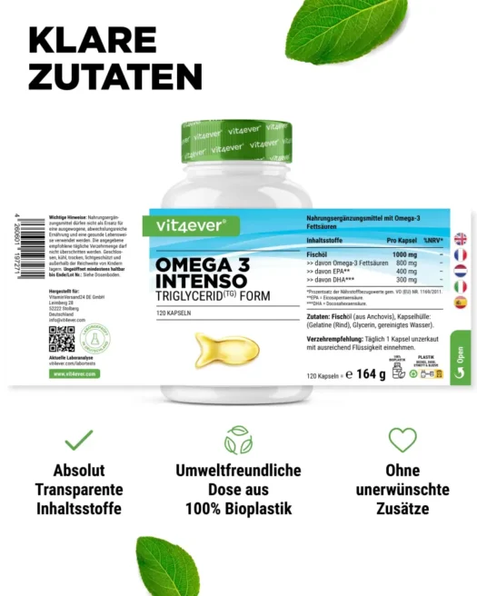 Vit4ever <br>Omega 3 Intenso aceite de pescado - diferentes cantidades - Imagen 2