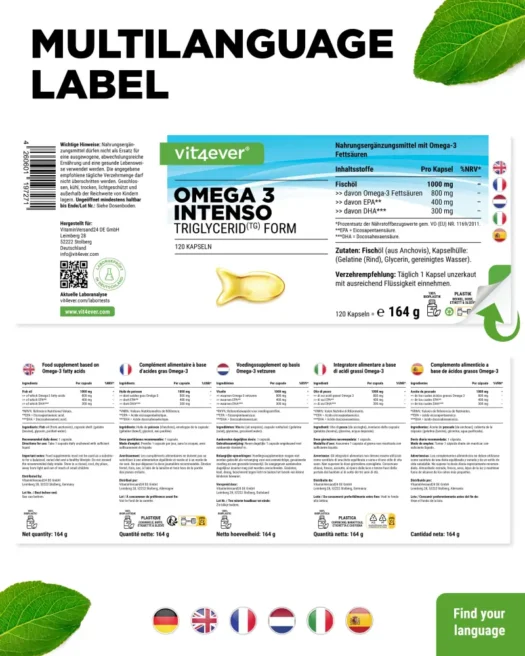 Vit4ever <br>Omega 3 Intenso aceite de pescado - diferentes cantidades - Imagen 3