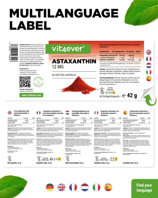 Vit4ever <br>Astaxanthin - 60 Kapseln – Bild 3