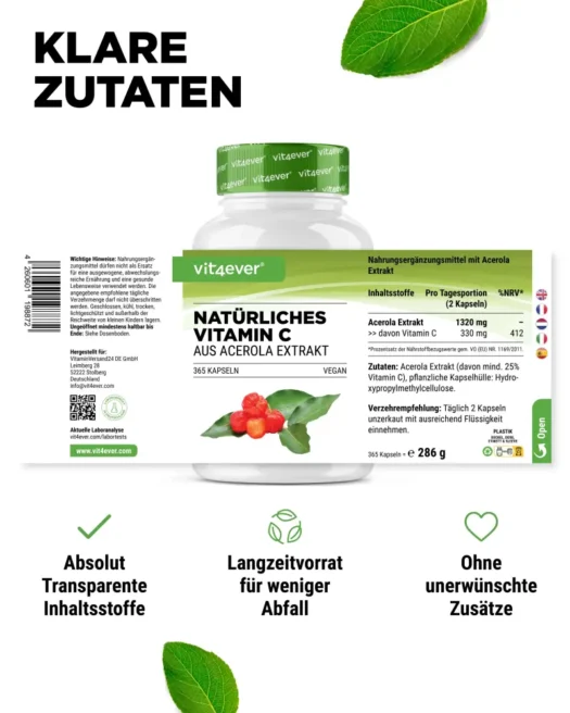 Vit4ever <br>Extracto de acerola con un 25% de vitamina C - diversas cantidades - Imagen 2