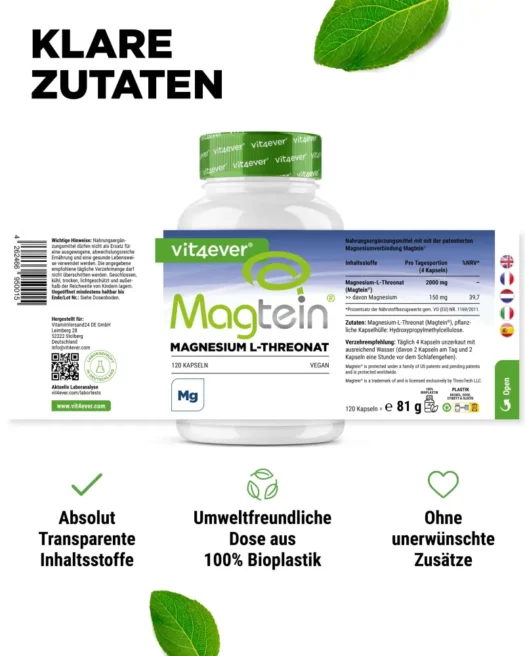 Vit4ever <br>Magtein® Magnesio L-treonato - 120 cápsulas - Imagen 2