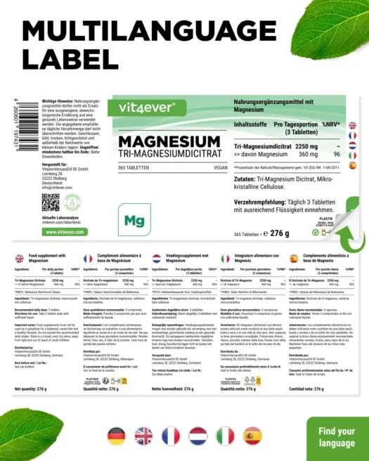 Vit4ever Tri-Magnesiumdicitrat - 365 Tabletten – Bild 3