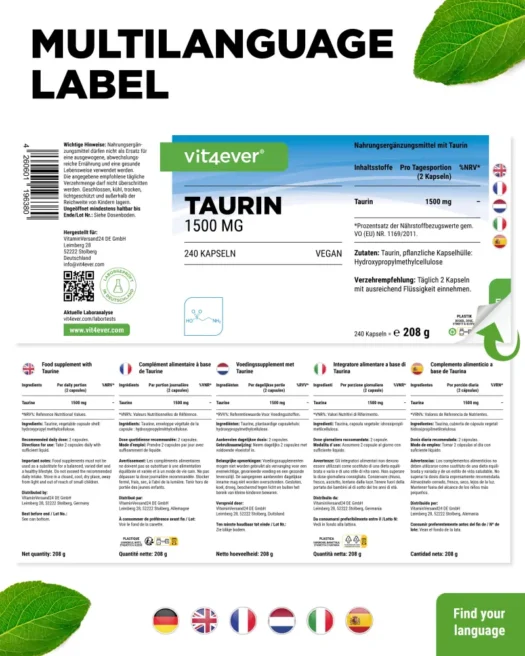 Vit4ever <br>Taurina - 240 cápsulas - Image 3