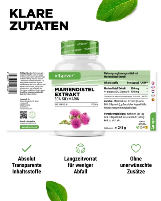 Vit4ever <br>Mariendistel Extrakt - 365 Kapseln – Bild 2