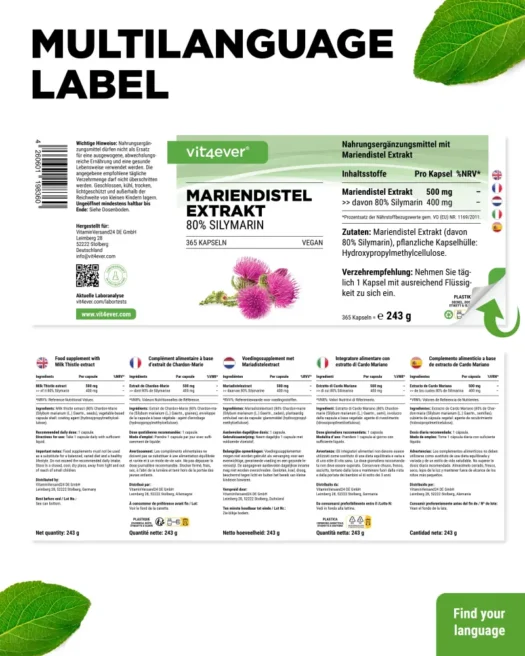 Vit4ever <br>Mariendistel Extrakt - 365 Kapseln – Bild 3