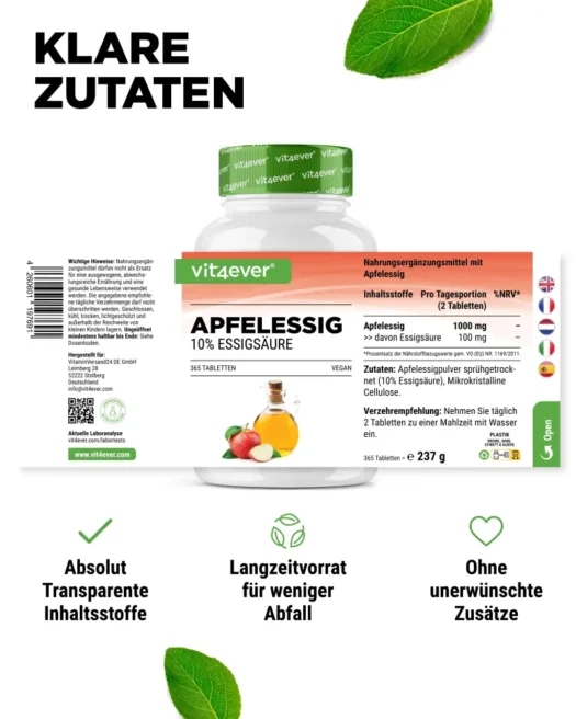 Vit4ever <br>Vinagre de sidra de manzana - 365 comprimidos - Imagen 2