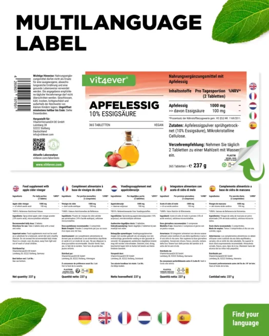 Vit4ever <br>Vinagre de sidra de manzana - 365 comprimidos - Imagen 3