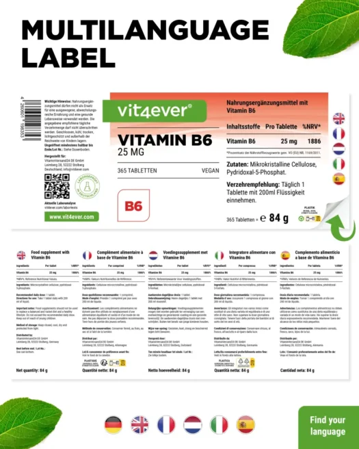 Vit4ever <br>Vitamine B6 - 365 Comprimés – Image 3
