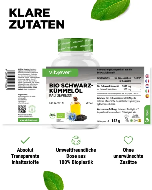 Vit4ever <br>Huile de cumin noir bio - 240 gélules – Image 2