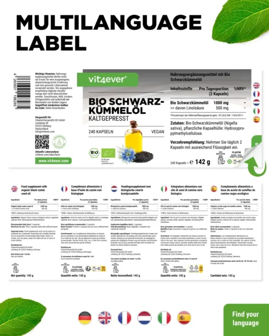 Vit4ever <br>Huile de cumin noir bio - 240 gélules – Image 3