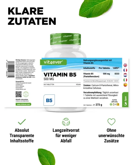 Vit4ever <br>Vitamine B5 - 365 comprimés – Image 2