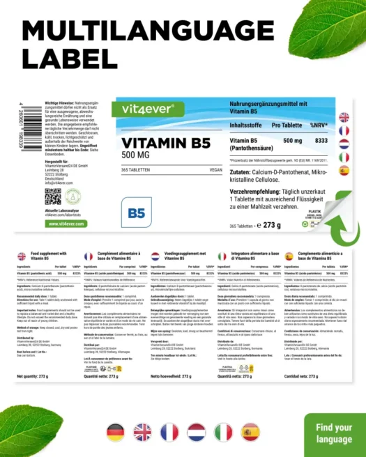 Vit4ever <br>Vitamine B5 - 365 comprimés – Image 3