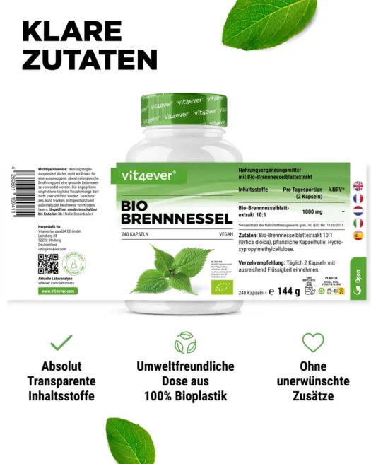 Vit4ever <br>Estratto di ortica biologico - 240 capsule - immagine 2