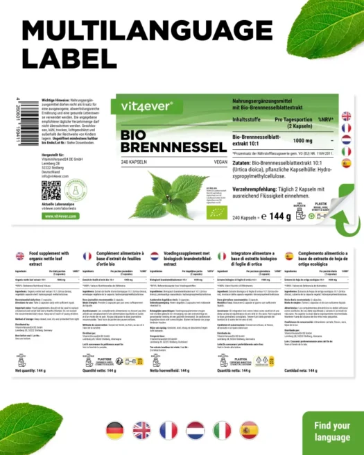 Vit4ever <br>Estratto di ortica biologico - 240 capsule - immagine 3