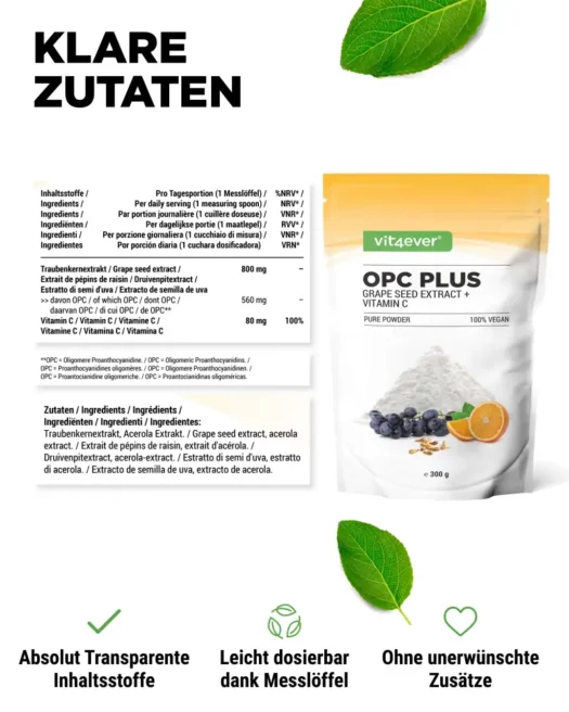 Vit4ever <br>OPC Estratto di semi d'uva + Vitamina C - 300 g - immagine 2