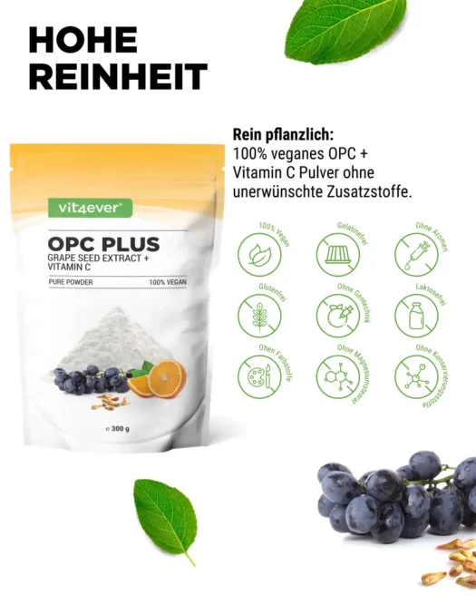 Vit4ever <br>OPC Estratto di semi d'uva + Vitamina C - 300 g - immagine 4