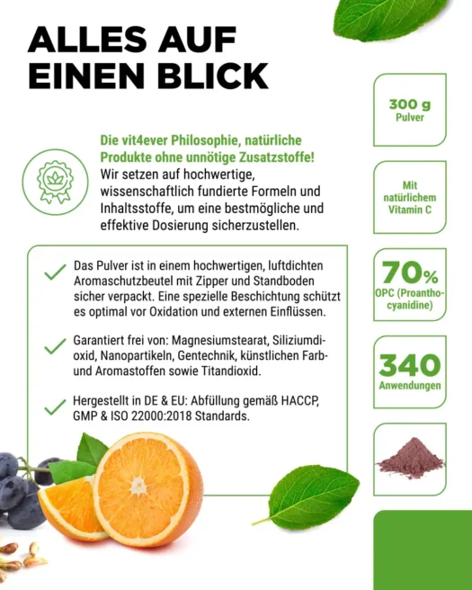 Vit4ever <br>OPC Estratto di semi d'uva + Vitamina C - 300 g - immagine 5