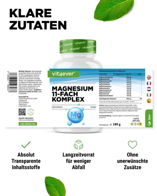 Vit4ever <br>Complesso di magnesio 11 volte - 240 capsule - immagine 2