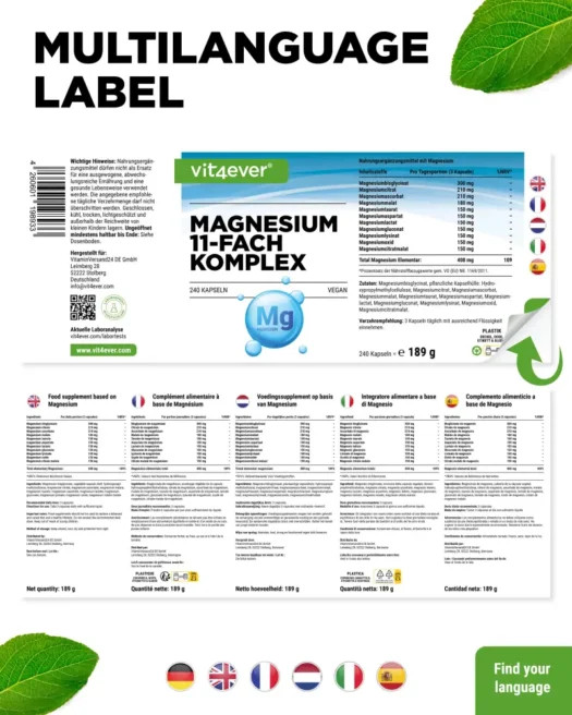 Vit4ever <br>Complesso di magnesio 11 volte - 240 capsule - immagine 3
