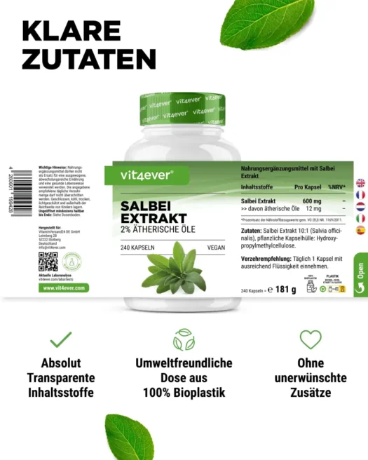 Vit4ever <br>Estratto di salvia - 240 capsule - immagine 2