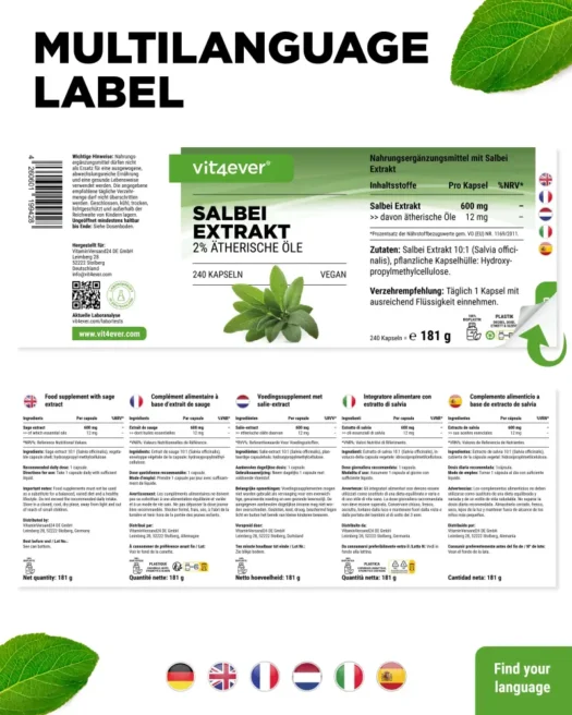 Vit4ever <br>Estratto di salvia - 240 capsule - immagine 3