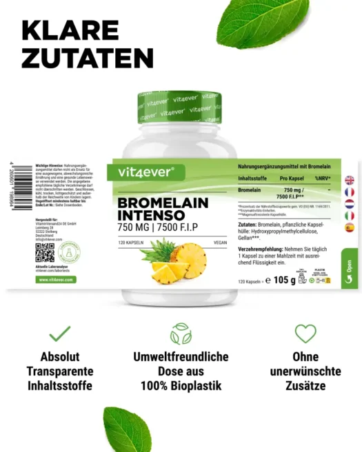 Vit4ever <br>Bromelain Intenso 7500 F.I.P - 120 Kapseln – Bild 2