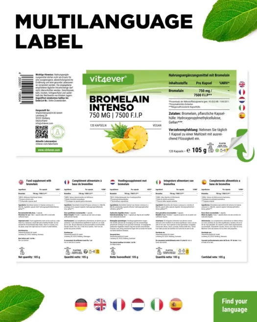 Vit4ever <br>Bromelain Intenso 7500 F.I.P - 120 Kapseln – Bild 3