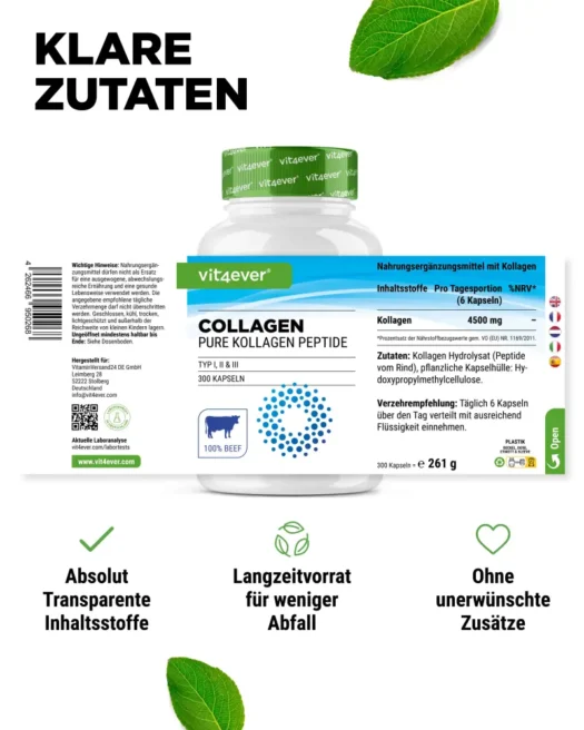 Vit4ever <br>Collageenpeptiden - 300 capsules - Afbeelding 2
