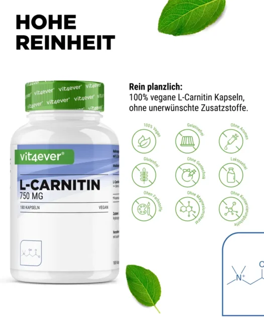 Vit4ever <br>L-Carnitin - 180 Kapseln – Bild 3