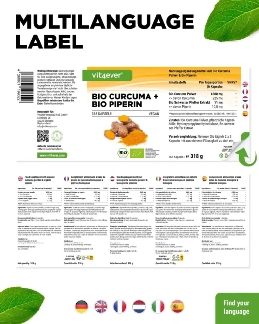 Vit4ever <br>Organic Turmeric - 365 capsules - Image 3