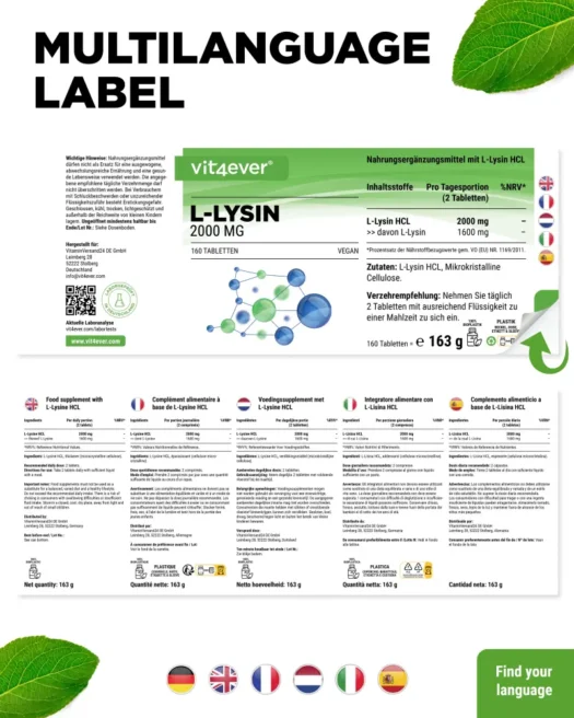 Vit4ever <br>L-lizyna – 160 tabletek - obrazek 3
