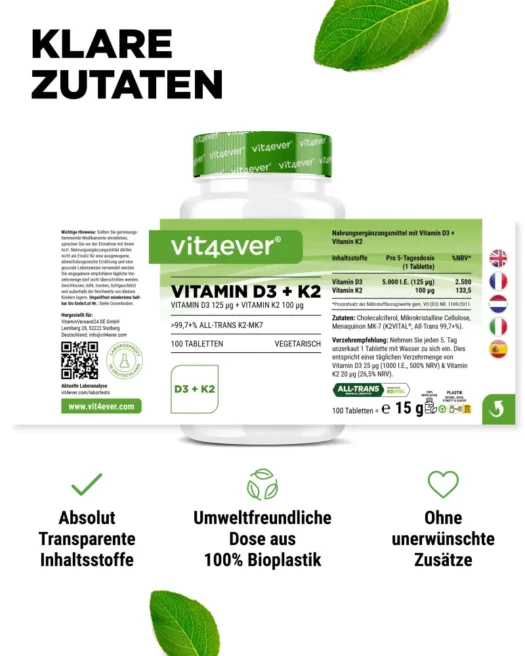 Vit4ever <br>Vitamin D3 5000 IU + K2 - 100 tablets - Image 2