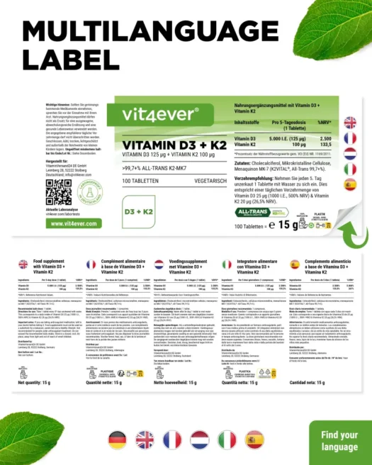 Vit4ever <br>Vitamin D3 5000 IU + K2 - 100 tablets - Image 3