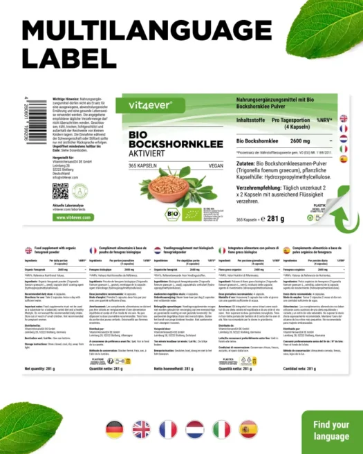 Vit4ever <br>Organic fenugreek, activated - 365 capsules - Image 3
