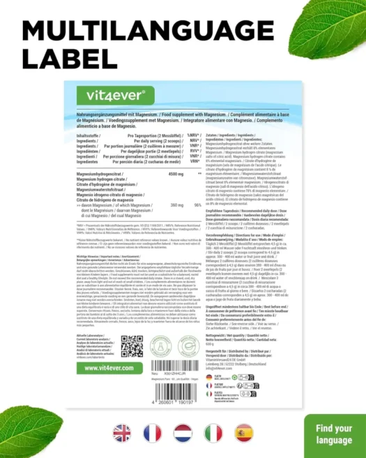 Vit4ever <br>Magnesiumhydrogencitrat - 600 g – Bild 3